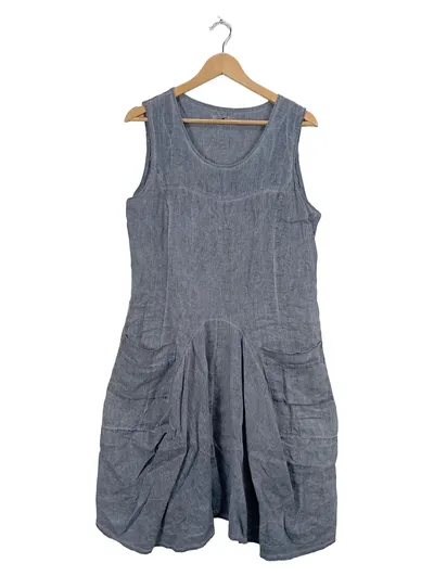 Lina Tomei Sommerkleid Damen Gr. 40 L Grau Leinen Latzkleid Casual