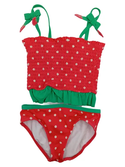 Mini Boden Bikini Erdbeere Rot Gepunktet Rüschen Kinder Gr 116