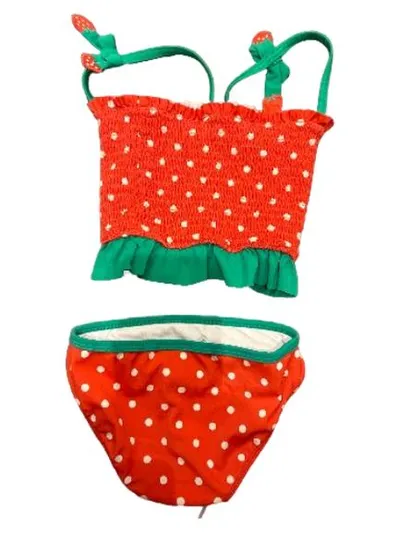 Mini Boden Bikini Erdbeere Rot Gepunktet Rüschen Kinder Gr 116