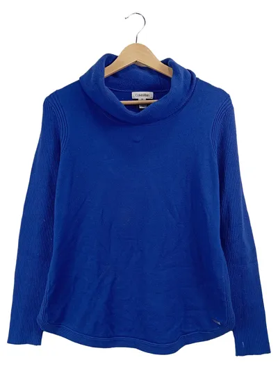 Calvin Klein Damen Pullover Rollkragen Rippstrick Blau Gr. 38 M
