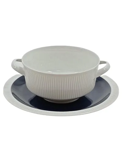 Arzberg Suppentasse mit Untertasse Porzellan Weiß Blau 17 cm