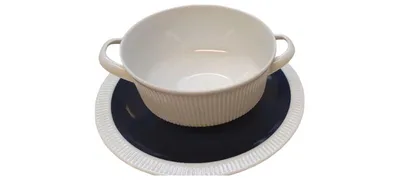 Arzberg Suppentasse mit Untertasse Porzellan Weiß Blau 17 cm