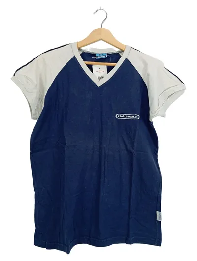 Fishbone Herren T-Shirt Blau Gr. 48, M V-Ausschnitt Casual Baumwolle