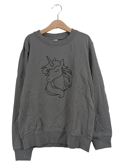 Famy Kinder Sweatshirt Pullover Gr. 158, 164 Grau Einhorn-Motiv Baumwolle