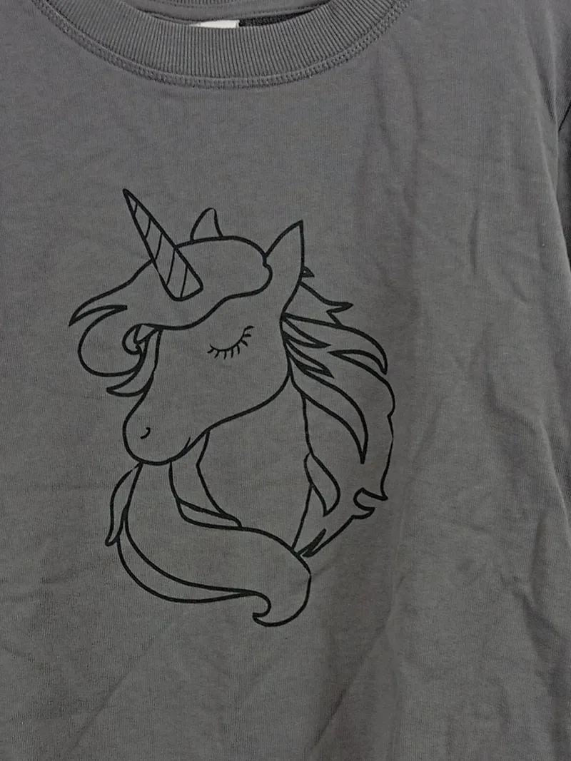Famy Kinder Sweatshirt Pullover Gr. 158, 164 Grau Einhorn-Motiv Baumwolle 4