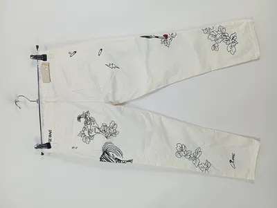 Patrizia Pepe Damen Jeans Straight Leg W25 Weiß Stickerei Tiermotive
