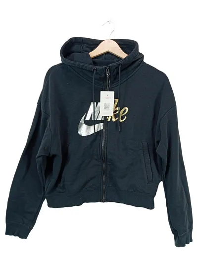 Nike Damen Kapuzenpullover Hoodie Cropped Schwarz Gold Silber Gr. S