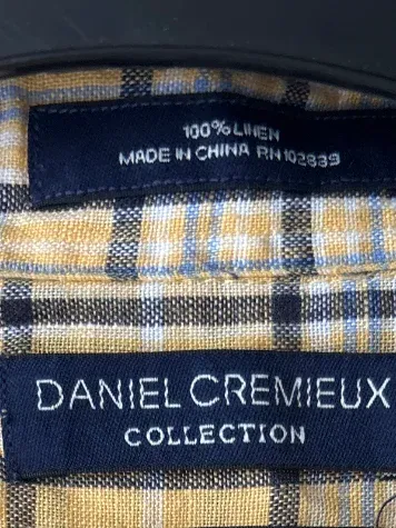 Daniel Cremieux Herren Leinenhemd Gr. L Kariert Gelb Casual 6