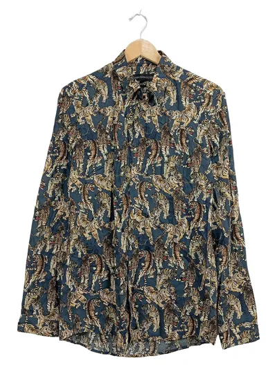 DRYKORN Freizeithemd Herren Blau Tiger Print Langarm Hemd Gr. 36 S