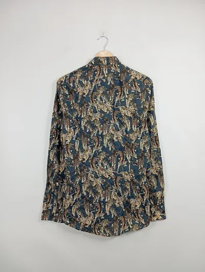 DRYKORN Freizeithemd Herren Blau Tiger Print Langarm Hemd Gr. 36 S