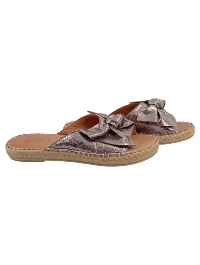 Maca Kitzbühel Pantoletten Damen Gr. 39 Silber Leder Schleife Espadrilles