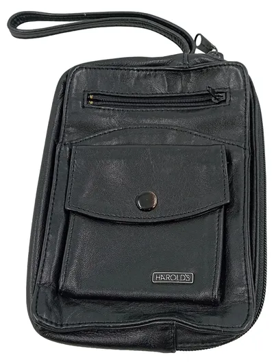 Harold's Herren Handgelenktasche Leder Schwarz 14x19cm Klassisch