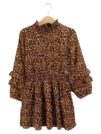 Koko Noko Blusenkleid Braun Leopardenmuster Rüschen Gr. 110