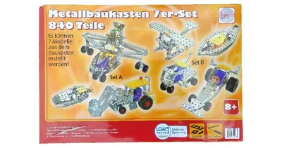 TRONICO Metallbaukasten 7er-Set 840 Teile Fahrzeuge Silber ab 8 Jahre