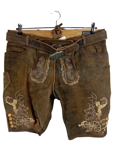 H. Moser Lederhose Herren Gr. 52 Braun Tracht Kurz Stickerei