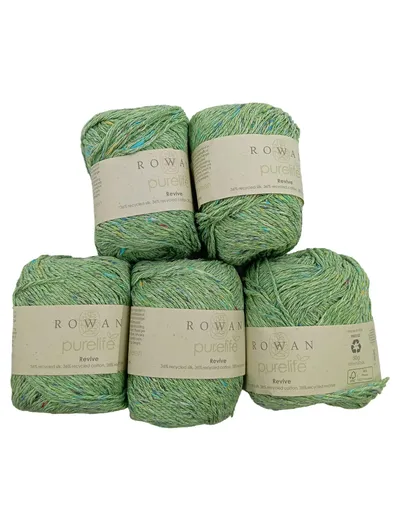 Rowan purelife Revive Strickgarn 5 Knäuel Grün Meliert Seide Baumwolle Viskose