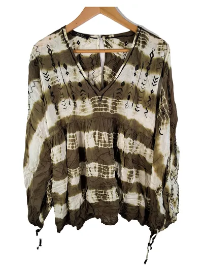 SACK'S Damen Bluse Gr. 2 (38, M) Oliv Bohemian Stickerei Modal