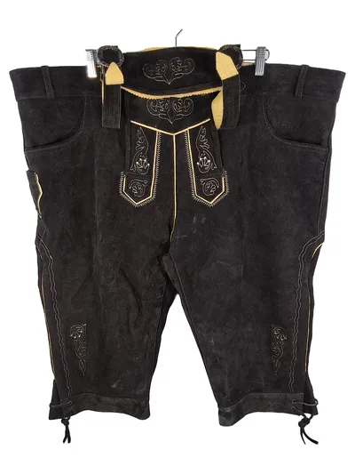 Edelnice Lederhose Herren Trachten Kniebund Gr. 70 Schwarz Leder Stickerei