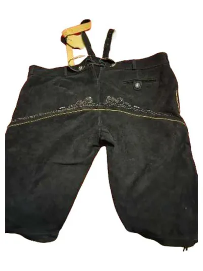 Edelnice Lederhose Herren Trachten Kniebund Gr. 70 Schwarz Leder Stickerei