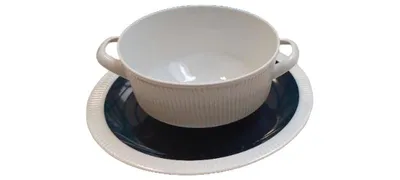 Arzberg Suppentasse mit Untertasse Porzellan Weiß Blau Klassisch