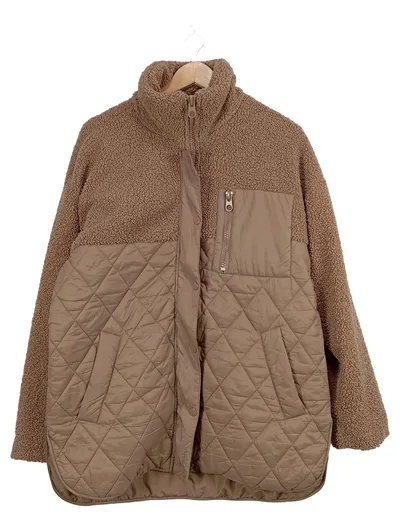 Pageone Damen Steppjacke Teddyfleece Braun Gr. 38 M Casual