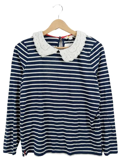 Boden Damen Langarmshirt Gr. 38 M Blau Gestreift mit Spitzenkragen