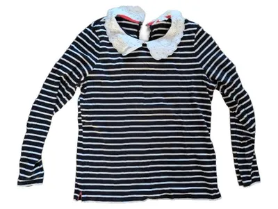 Boden Damen Langarmshirt Gr. 38 M Blau Gestreift mit Spitzenkragen