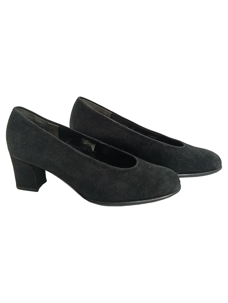 Gabor Fashion Pumps Damen Gr. 38 Schwarz Wildleder Blockabsatz Leder 2
