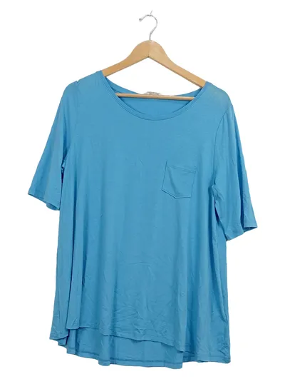 RIANI Damen T-Shirt Blau Gr. 42 XL Kurzarm mit Brusttasche Viskose