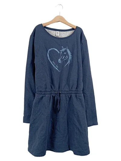 Yigga Sweatkleid Mädchen Gr. 158, 164 Blau Pferd Glitzer Langarm Freizeitkleid