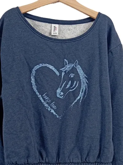 Yigga Sweatkleid Mädchen Gr. 158, 164 Blau Pferd Glitzer Langarm Freizeitkleid