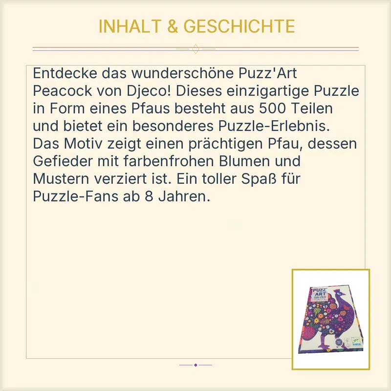 Djeco Puzz'Art Peacock 500 Teile Puzzle Pfau Silhouette Formpuzzle 4