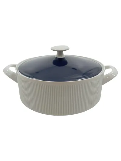 Arzberg Kochtopf mit Deckel Porzellan Weiß Blau 18x13cm 2, 5L