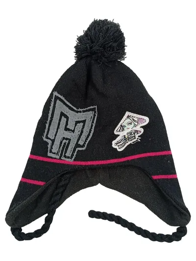 Monster High Kinder Mütze mit Bommel Schwarz Inkamütze Logo