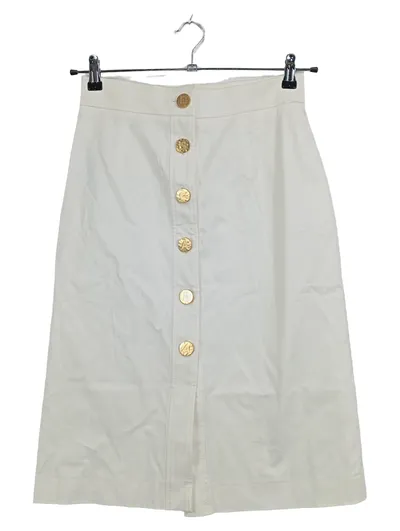 ESCADA SPORT Damen A-Linienrock Midirock Weiß Gr. 34 XS Knopfleiste Baumwolle