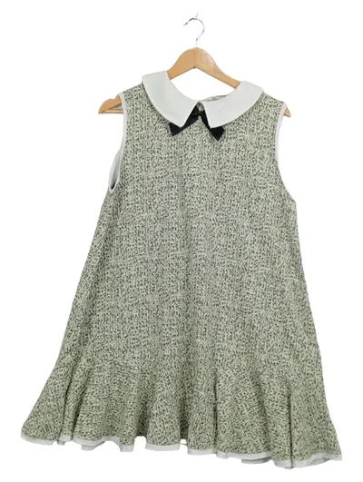 Zara Strickkleid Damen Gr. 40 L Grün Meliert Kragen Schleife A-Linie