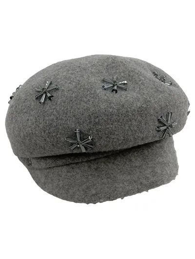 Thomas Rath Damen Cap Mütze Grau Wolle Applikationen Strass Elegant UNI