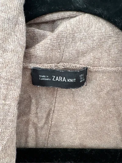 Zara Strickjacke Cardigan Damen Langarm Beige Meliert Gr. S