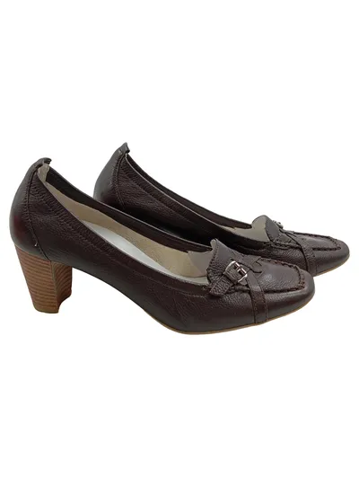 Högl Damen Pumps Leder Braun Gr. 38.5 Blockabsatz Klassisch