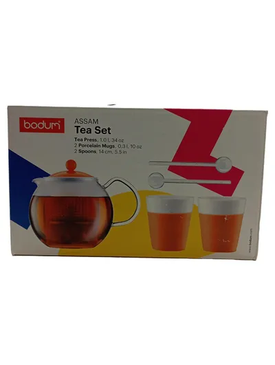 Bodum Assam Tea Set Teebereiter 1L 2 Tassen 2 Löffel Blau Modern