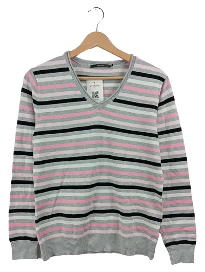 Clarina Damen Pullover gestreift V-Ausschnitt Mehrfarbig Gr. 42