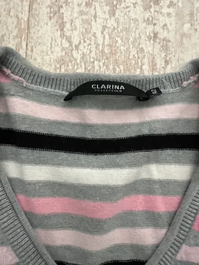 Clarina Damen Pullover gestreift V-Ausschnitt Mehrfarbig Gr. 42
