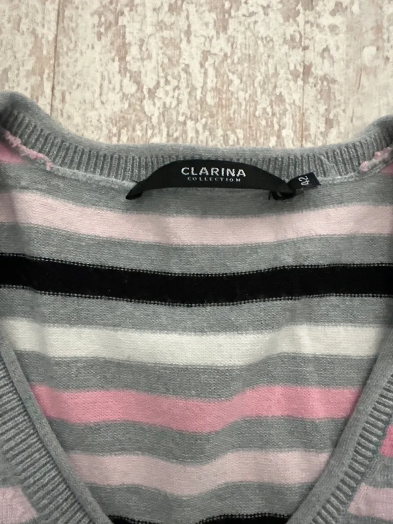 Clarina Damen Pullover gestreift V-Ausschnitt Mehrfarbig Gr. 42 2