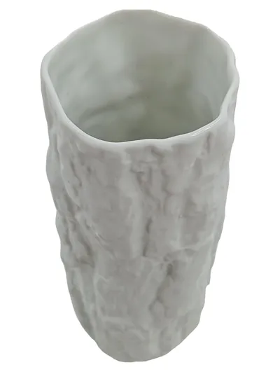 Bareuther Waldsassen Vase Baumrindenoptik Weiß Keramik 18cm Naturbezogen