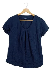 Bogner Jeans Damen T-Shirt Blau Gr. 34 XS V-Ausschnitt Falten Viskose Kurzarm 1