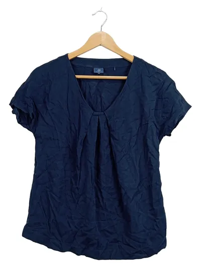 Bogner Jeans Damen T-Shirt Blau Gr. 34 XS V-Ausschnitt Falten Viskose Kurzarm