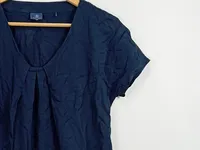 Bogner Jeans Damen T-Shirt Blau Gr. 34 XS V-Ausschnitt Falten Viskose Kurzarm 2