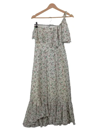 Claudie Pierlot Sommerkleid Maxikleid One-Shoulder Blumen Weiß Gr. 38