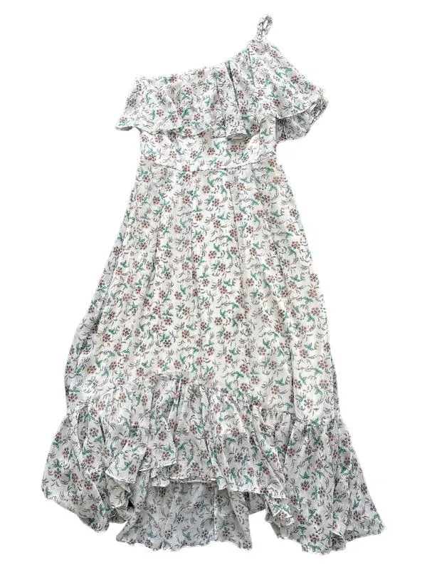 Claudie Pierlot Sommerkleid Maxikleid One-Shoulder Blumen Weiß Gr. 38 3