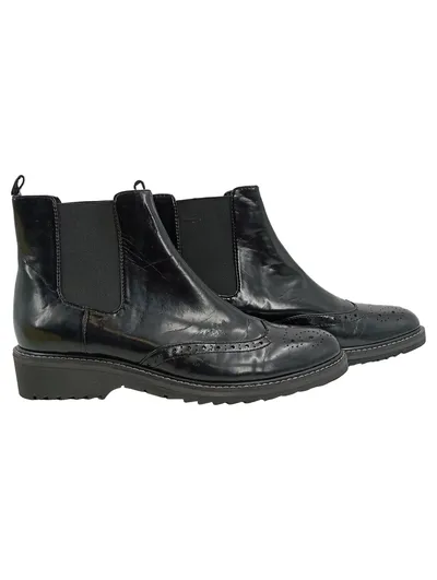 Obsel Damen Stiefeletten Chelsea Boots Schwarz Gr. 40 Lochmuster